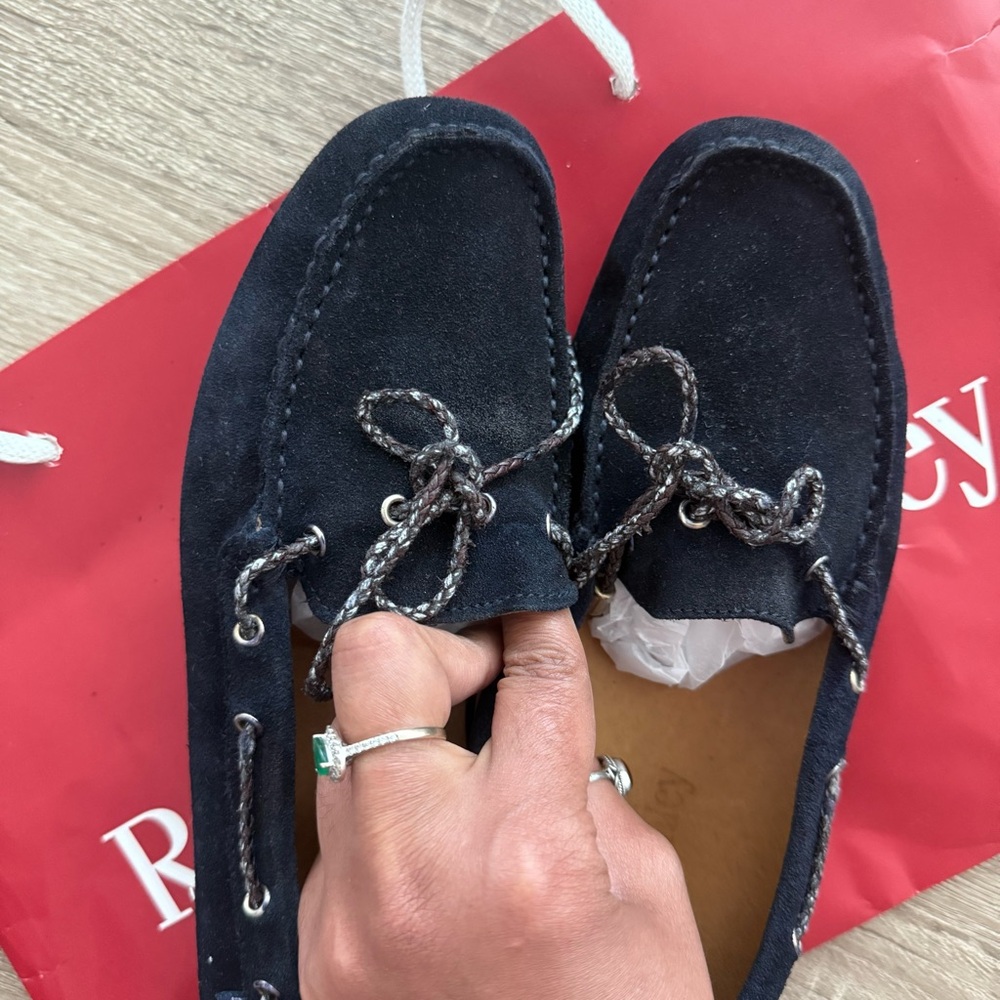 NWOT Russell and Bromley Navy Moccasins with bow detail